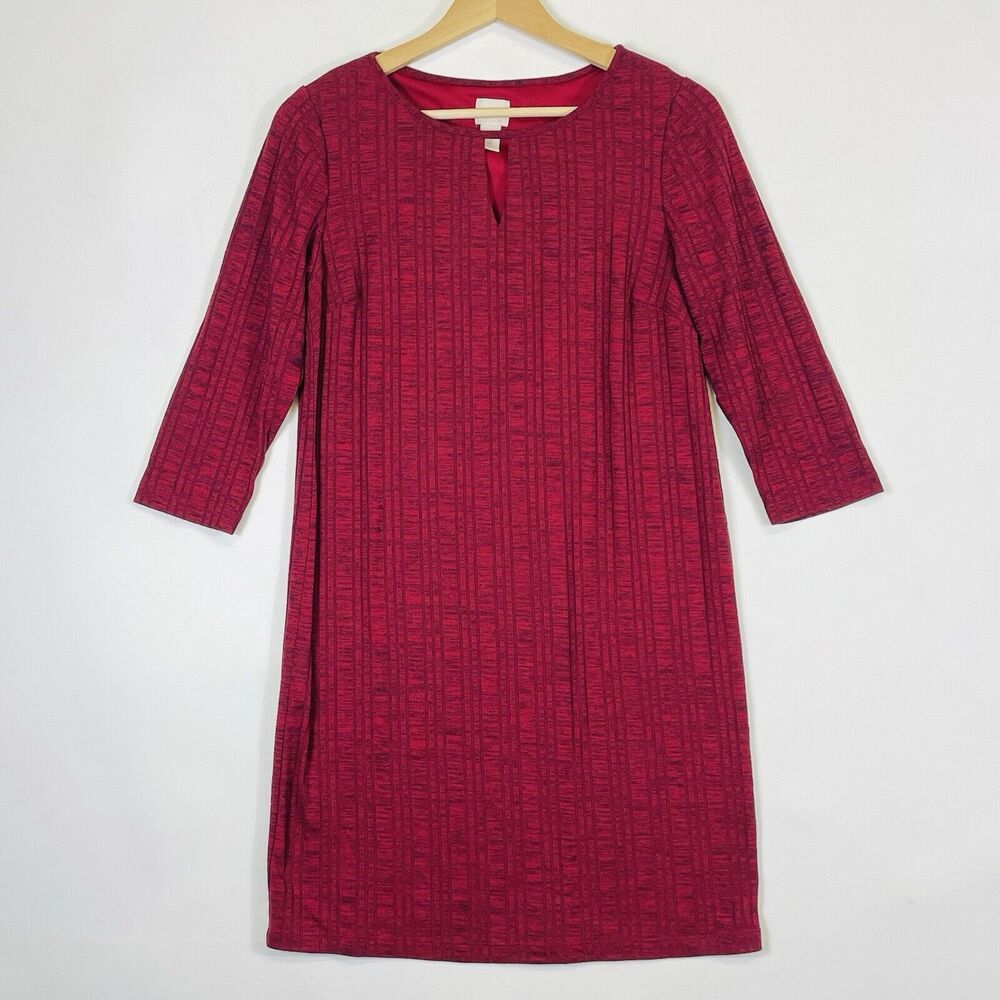 Chico's Shift Dress Women 0 Small Brick Red Soft Rib Knit Quiet Luxury Classic